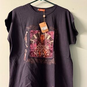 Desigual Black Tee with Pink and Purple Graphic